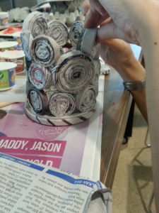 Newspaper quilled into a vase